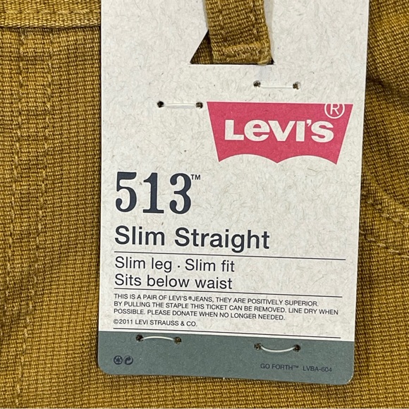 NWT Levi's 513 Slim Straight, Mustard Cord Jeans. Size 18 Reg, 29x29. - Picture 3 of 8